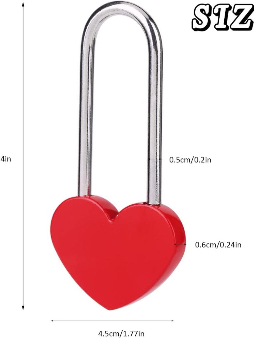 2PCS 3.5" 50mm Love Lock Heart Padlock,Red Single Heart Wish Lock for Lovers Wed - Picture 3 of 7